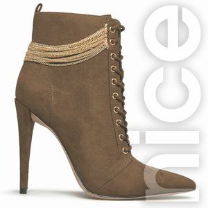 SHOEDAZZLE KEEP ME HIGH CHAIN DETAIL STILETTO BOOTIE